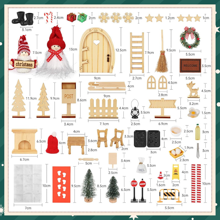 Fulasofia Wichteltür Set 64 PCS, Wichtel Zubehör Weihnachten, Wichtel Baustelle Set, Weihnachtswicht