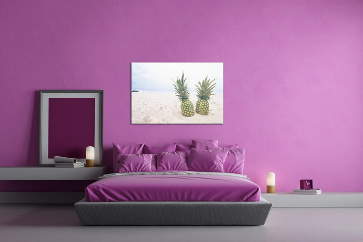 deyoli Ananas am Sandstrand Format: 60x40 als Leinwand, Motiv fertig gerahmt auf Echtholzrahmen, Hoc