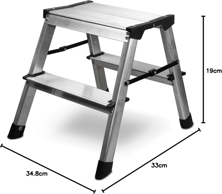 siwitec Alumium-Klapptritt 2 Stufen | Kleine Trittleiter | rutschfeste Standfüsse | 150 kg Traglast