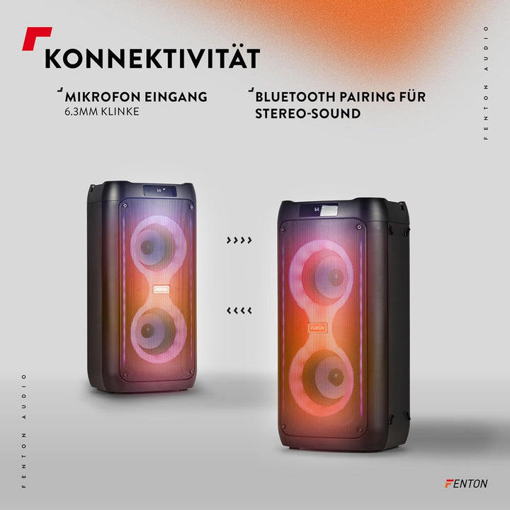 Fenton Core80 Musikbox Bluetooth Gross 80W, Akku 12 Std, Karaoke Mikrofon, BT 5.3, Fernbedienung, Pa