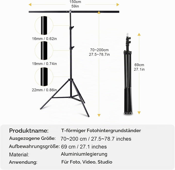 Selens T Type Hintergrund Ständer 150x200cm für Fotografie Musselin Vinyl Hintergründe Foto Studio,