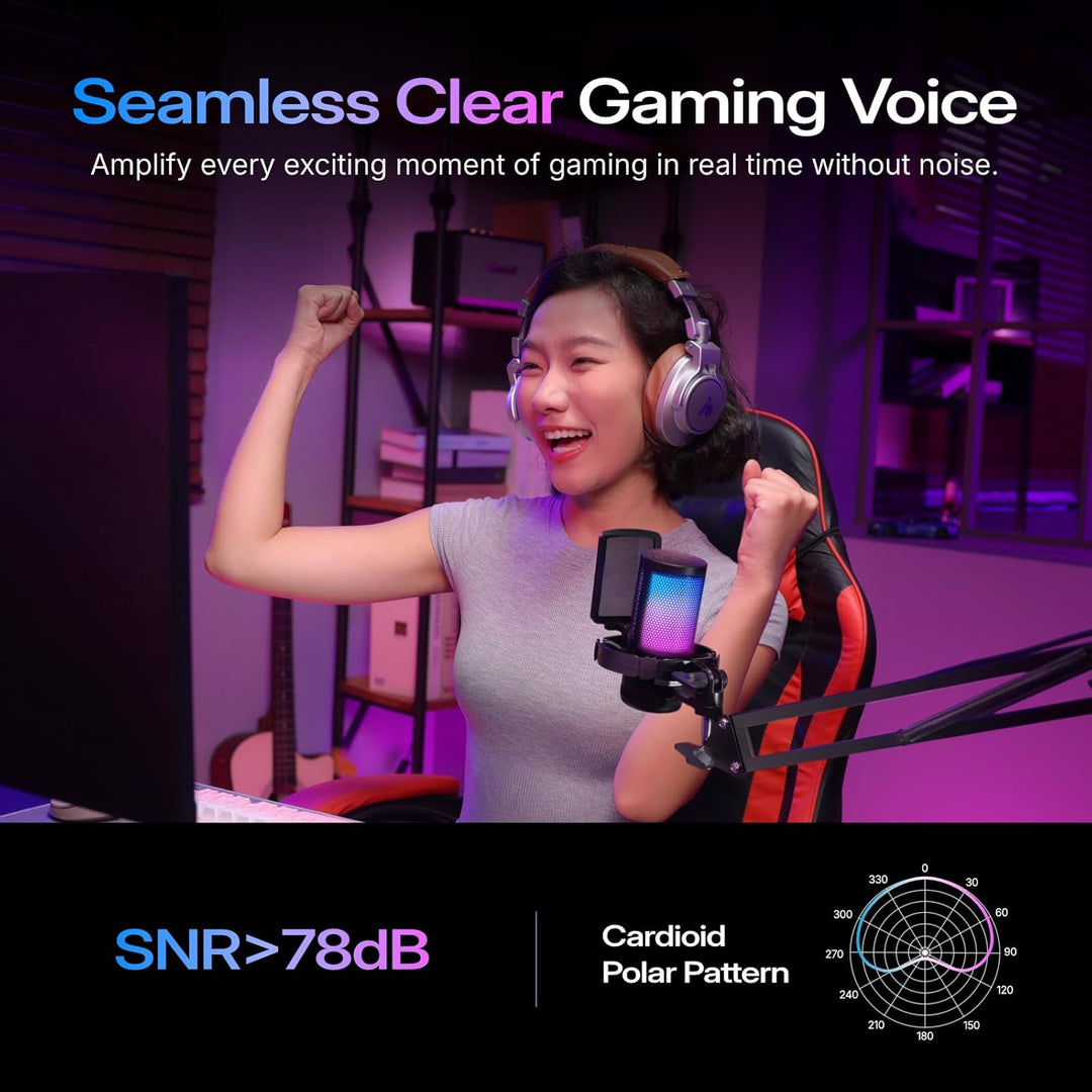 MAONO Gaming USB Mikrofon, Noise Cancellation Kondensator Mic mit Mute, Gain, Monitoring, Galgenarm,