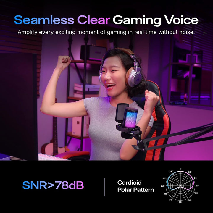 MAONO Gaming USB Mikrofon, Noise Cancellation Kondensator Mic mit Mute, Gain, Monitoring, Galgenarm,