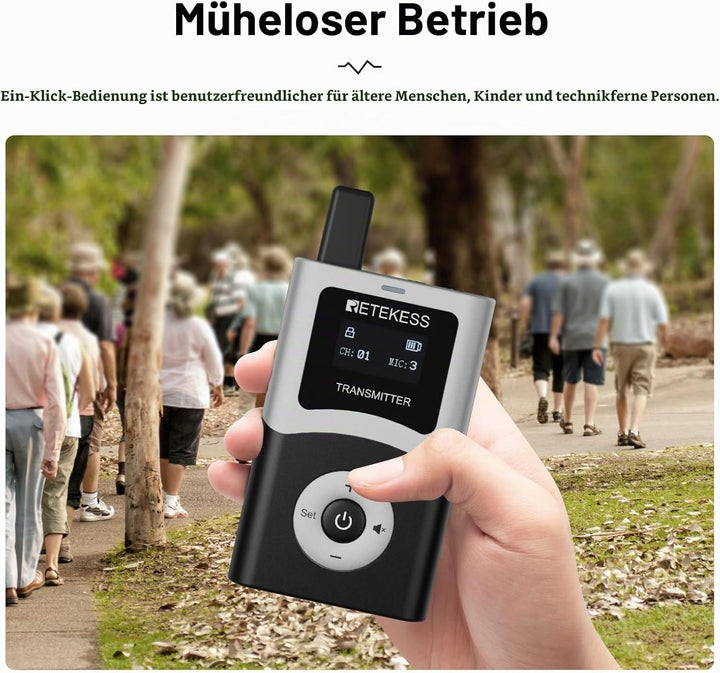 Retekess T130U Whisper Tour Guide System,Tour Guide Set, Tour Guide Mikrofon, Ein-Tasten-Bedienung,