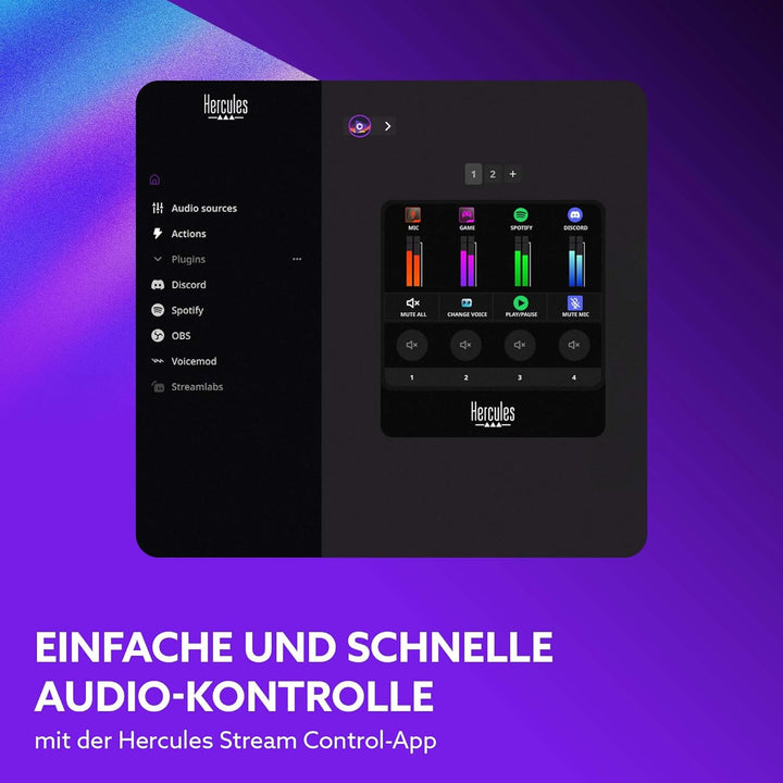Hercules Stream Starter Kit - Stream 100 + Mikrofon HUD-600 PC | Stream-100-LCD-Controller, USB/XLR-