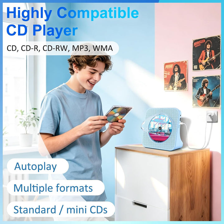 Bluetooth-CD-Player mit integrierten Lautsprechern, CD-Player für Zuhause blau, blau