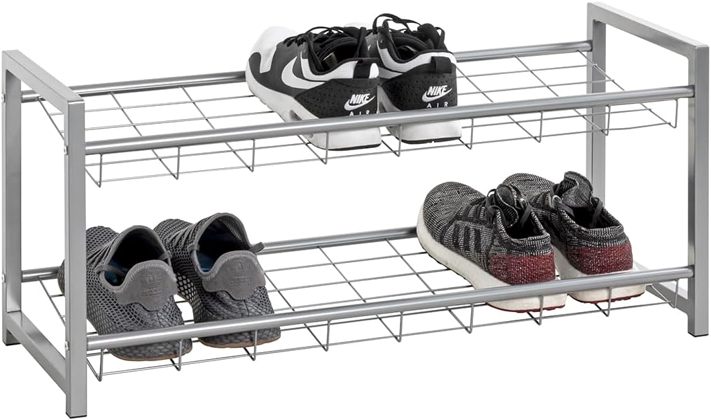 HAKU Schuhregal Metall alufarben 2 Ablagen Stahlrohr Schuhablage Shoe Shelf - Masse: B 80 x H 38 x T