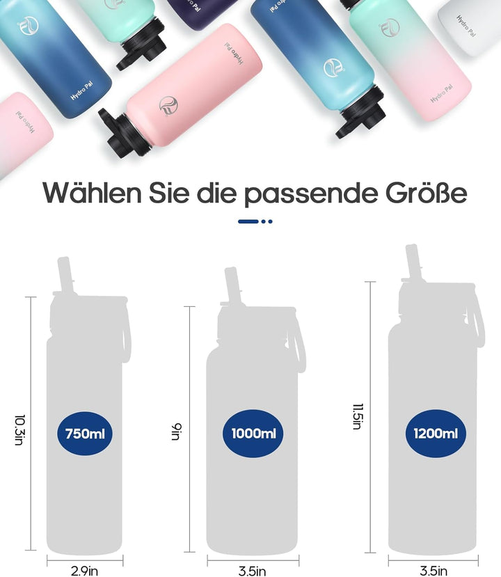 HydroPal Edelstahl Trinkflasche - 650ml, 950ml, 1.2L, BPA-Frei, Kohlensäure geeignet, Isolierte Ther