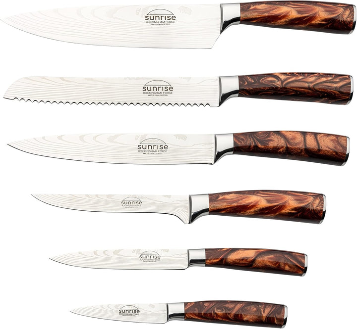 Rockingham Forge Sunrise Collection Amber bernsteinfarben 7-Stück Messerblock mit hochwertiger Kling