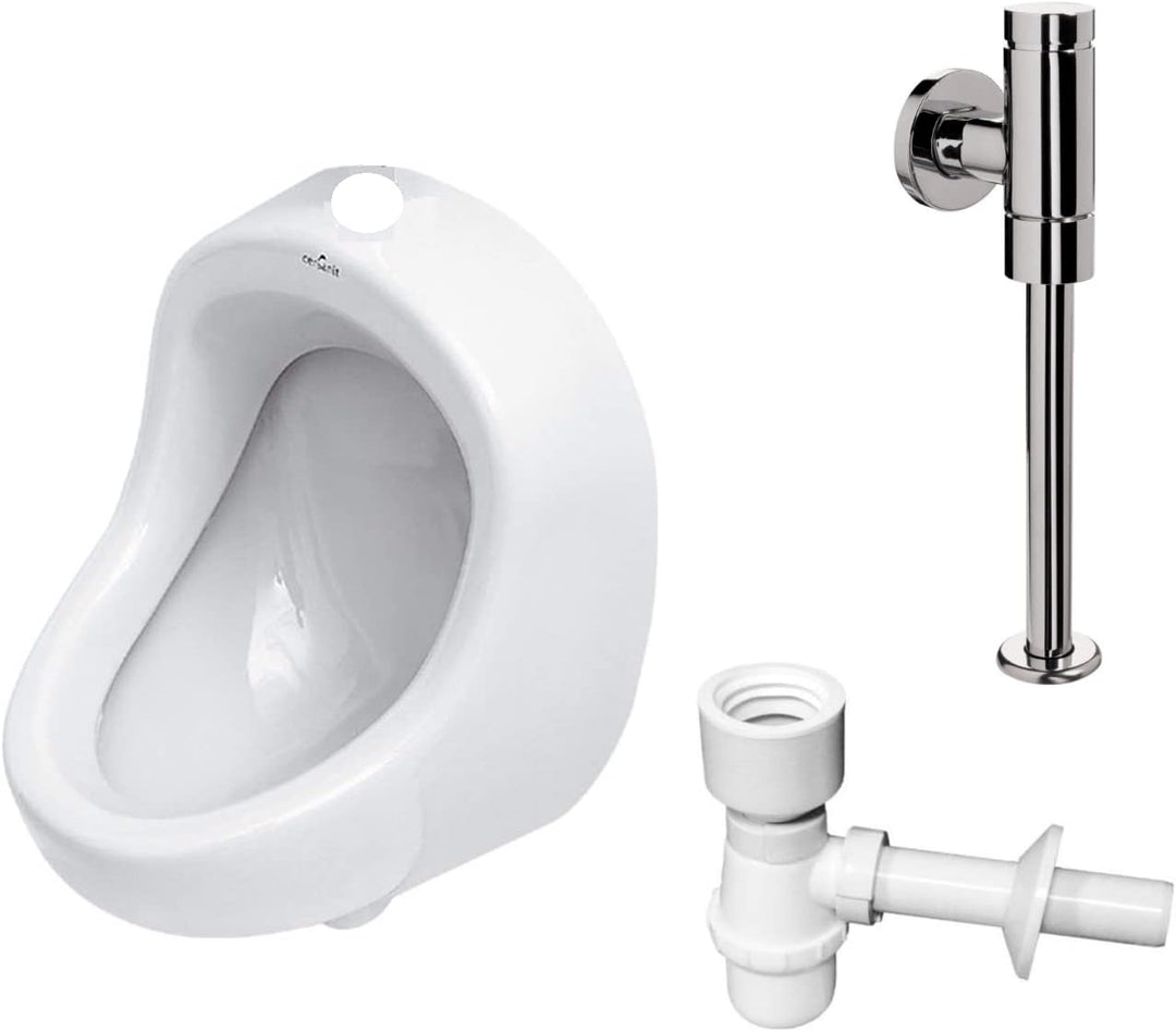 VBChome Set Urinal Zulauf Oben Weiss Modern Hochwertig Keramik Pinkelbecken senkrecht Pissoir + Spül