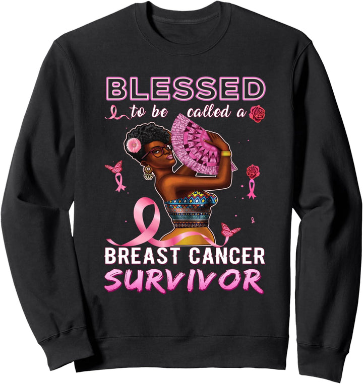 African American Breast Cancer Shirts Women Blessed Survivor Sweatshirt