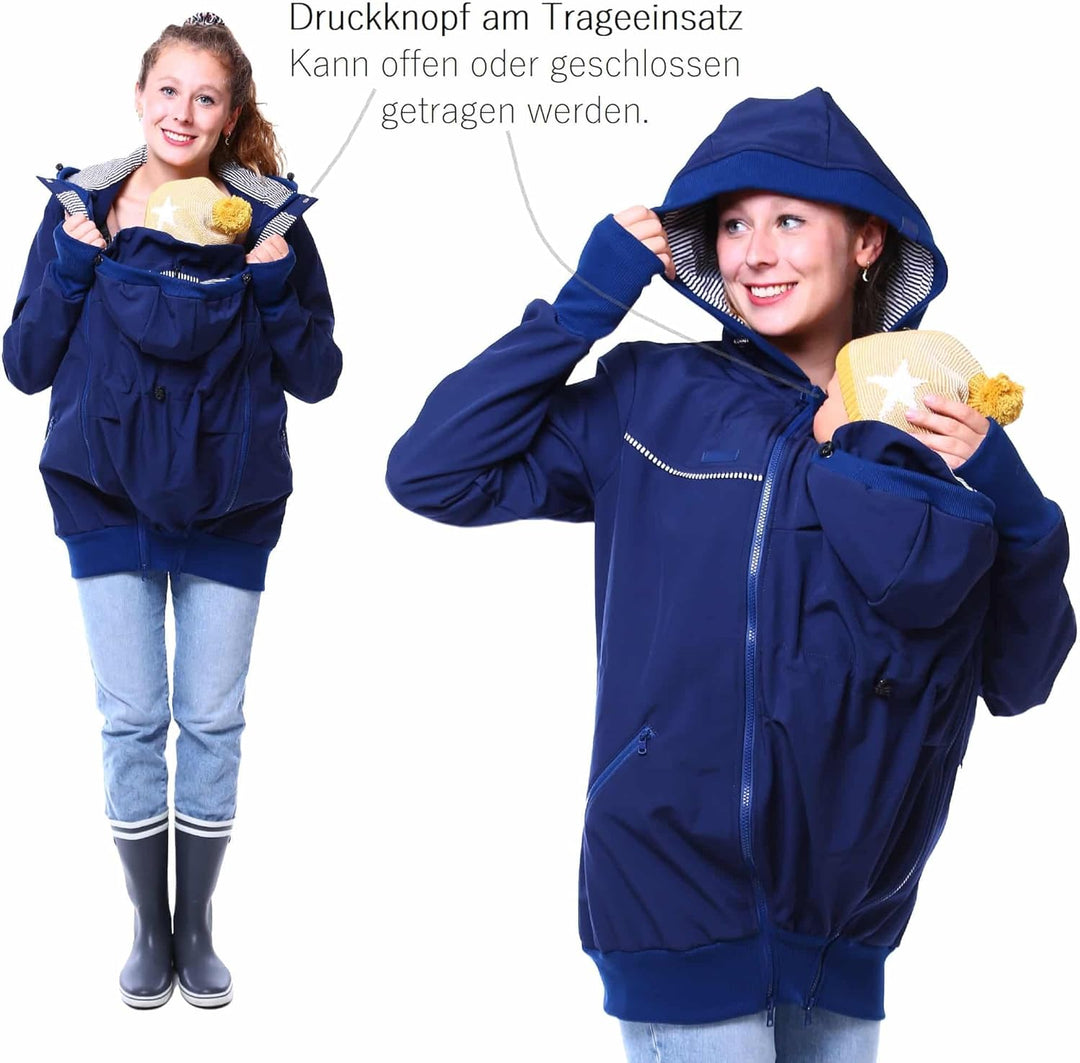 Viva la Mama 3in1 Softshell Tragejacke Baby Umstandsjacke Allwetter I JACKY S marine / Streifen, S m