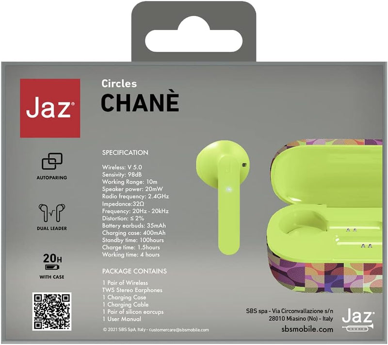 JAZ True Wireless Stereo Chanè Kopfhörer mit 400 mAh Ladestation aus Stoff, integriertes Mikrofon, i