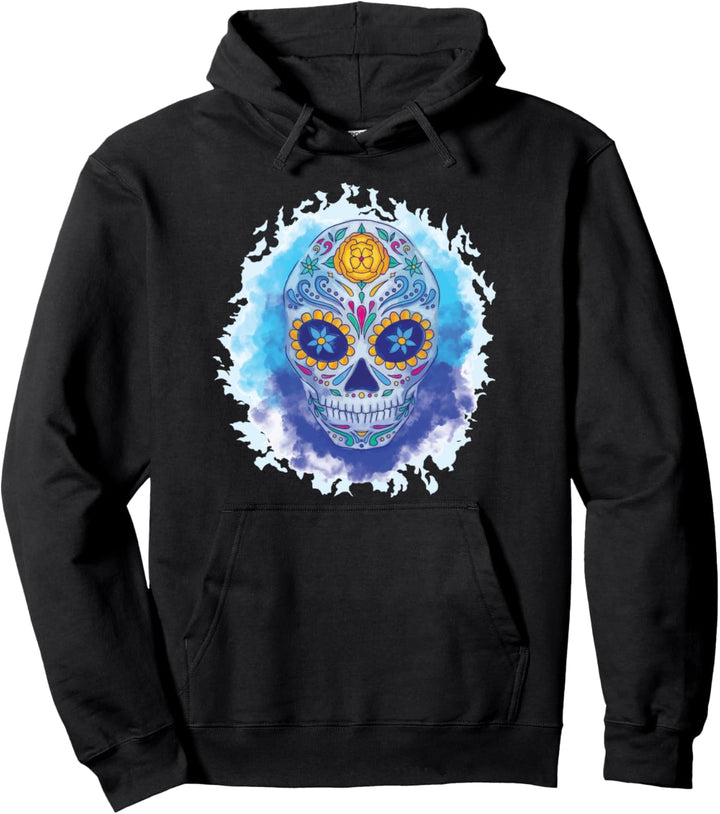 Dia De Los Muertos Bunter Zuckerschädel im Aquarellstil Pullover Hoodie