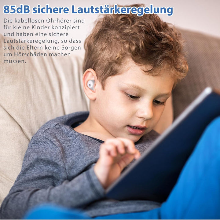 In-Ear Bluetooth Kopfhörer Kinder, Kopfhörer Bluetooth Kinder mit Mikrofon, HD Stereo, 30-Stunden-Ak
