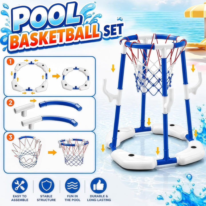 Ronronner 3-in-1 Pool Basketballkorb für Den Pool, Pool Spielzeug mit Sticky Ball Toss & Ring Toss,