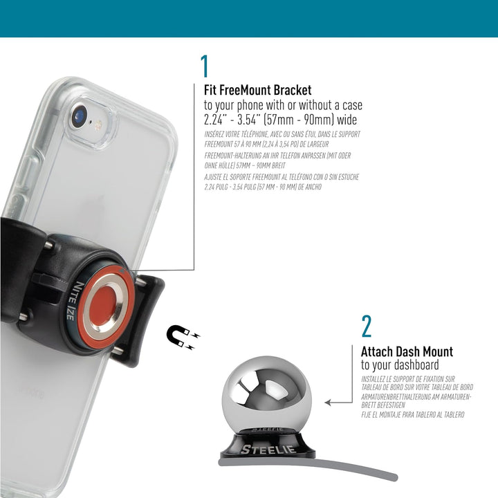 Nite Ize FreeMount Car Mount Kit, STFD-01-R8, Schwarz, Silber, Schwarz, Silber