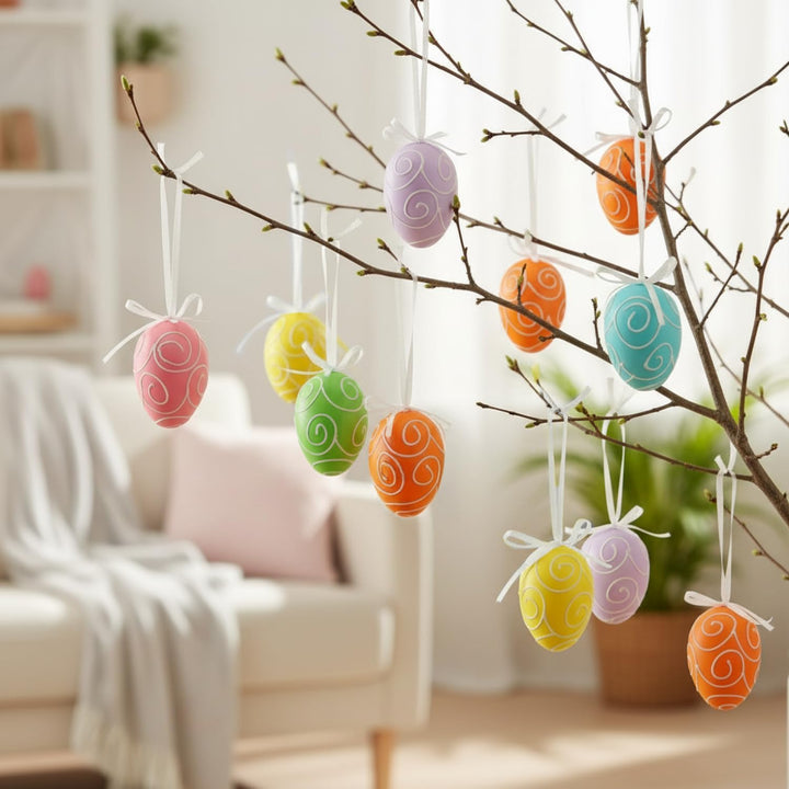 COM-FOUR® 36x Ostereier zum Aufhängen - Osterdeko in sechs schönen Pastellfarben - Deko Ostereier fü