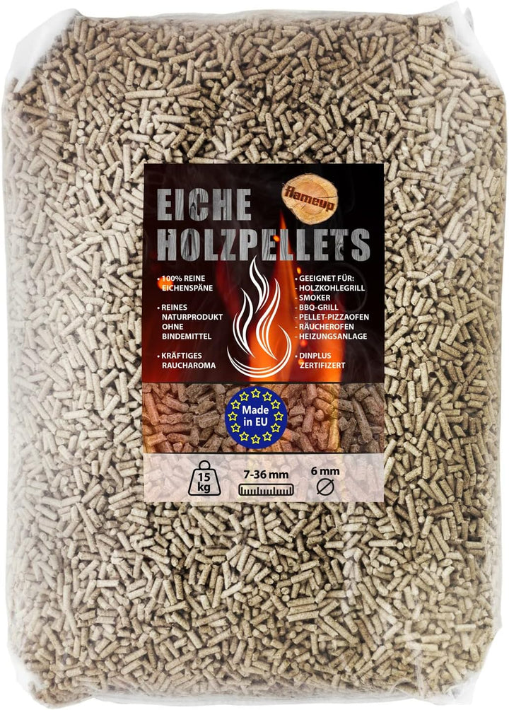 Buche Eiche Pellets 15 kg 30 kg Auswahl Grill Smoker Holz Pizzaofen BBQ Pellet Outdoor Ofen Grillen