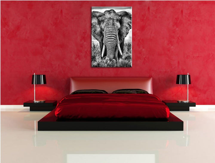 Pixxprint Imposanter Elefant / 100x70cm Leinwandbild bespannt auf Holzrahmen/Wandbild Kunstdruck Dek