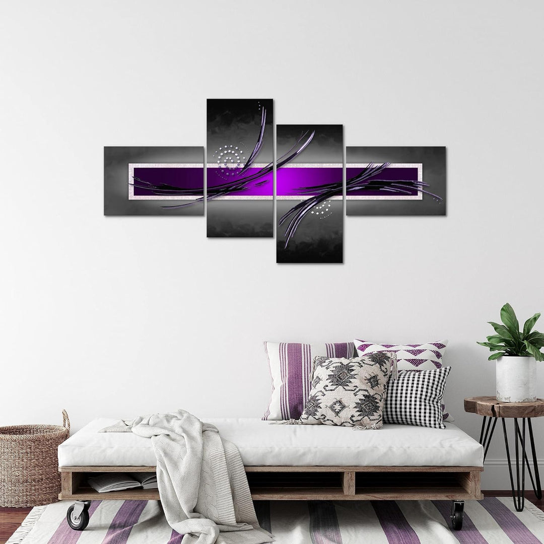 Runa Art Wandbilder Set XXL Abstrakt Wohnzimmer Schlafzimmer Grau Lila Violett 4 Teilig - Made in Ge