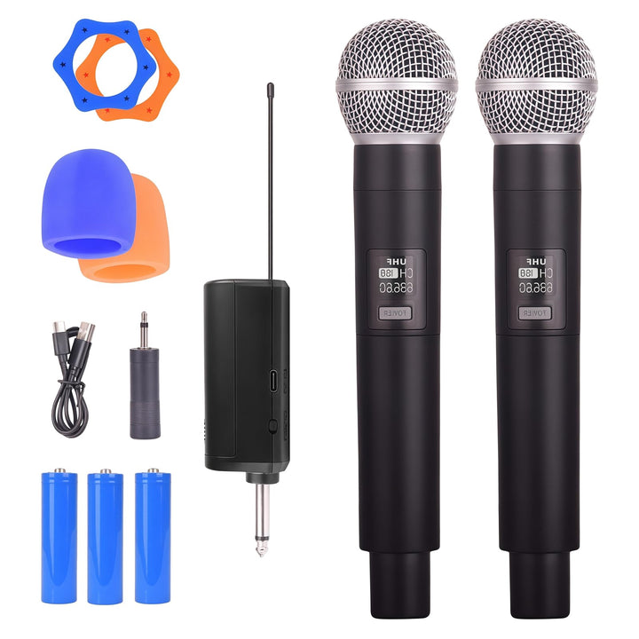 2 Stück Kabelloses Mikrofon: Schwarz Karaoke Mikrofon Kabellos Set, Kabelloses Handmikrofon mit Wied