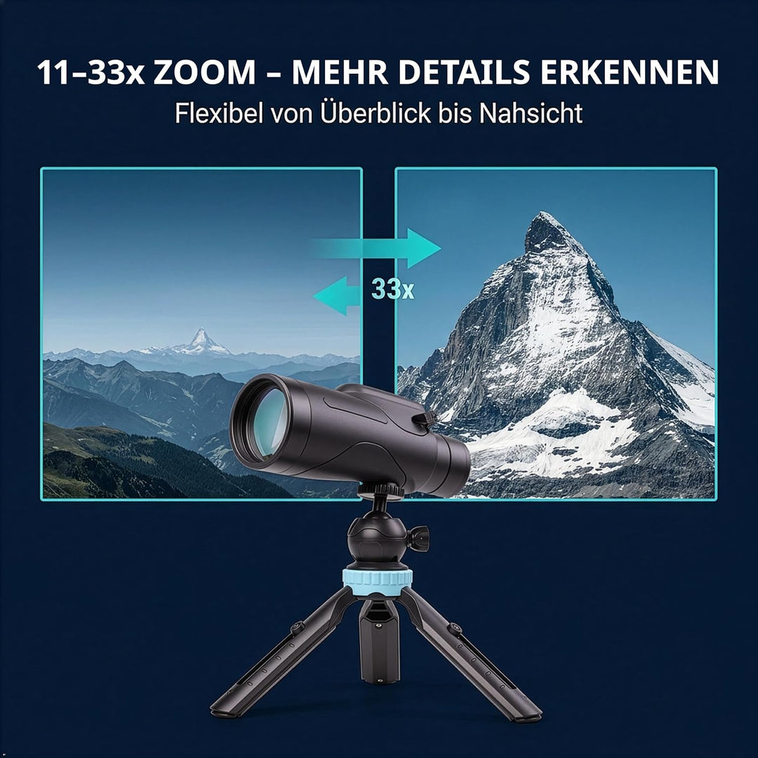 Optus Zoom Monokular 11 bis 33x56 mit Tischstativ wasserdicht stickstoffgefüllt BK7 Mehrschichtvergü