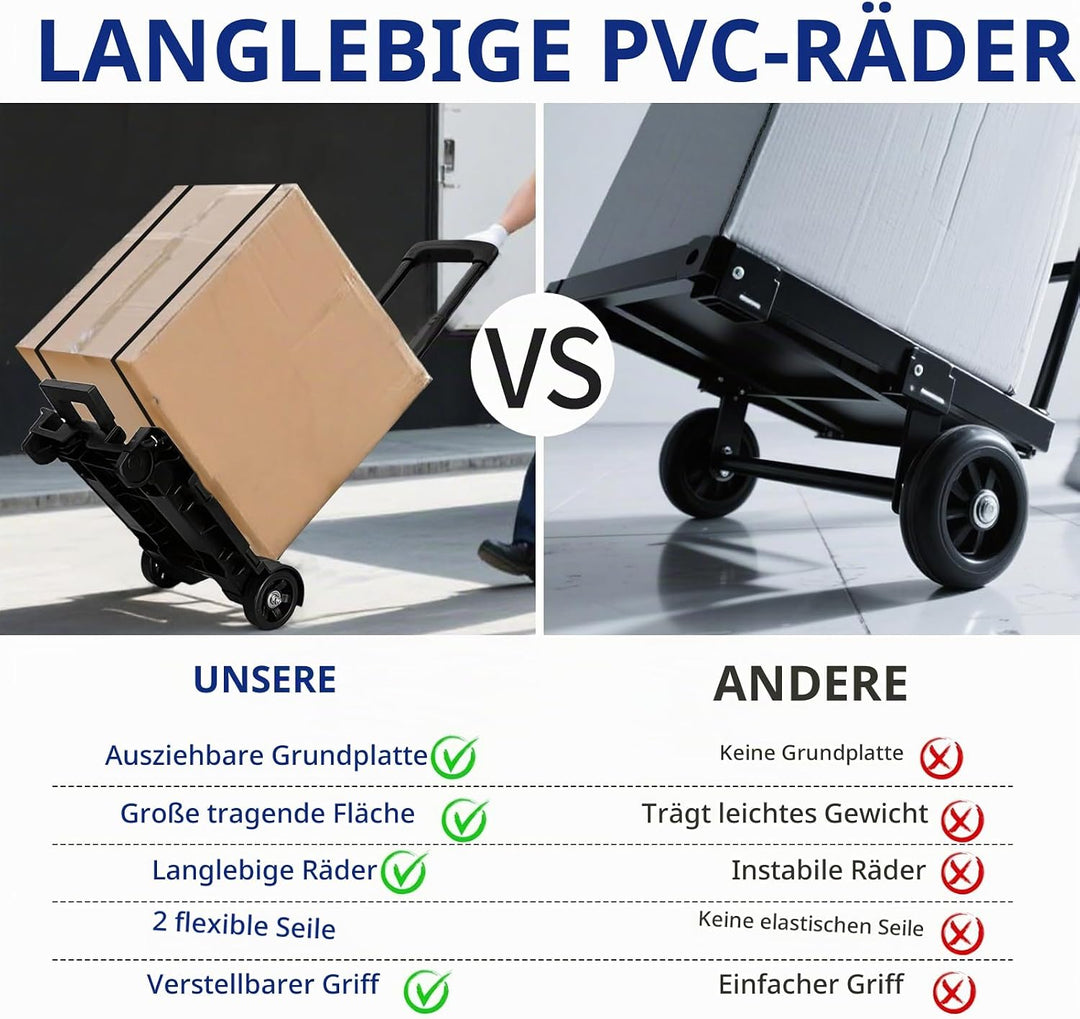 Transportkarre klappbar, Aluminium Langer Teleskopgriff 95.5 cm, Abmessungen Plattform 35 * 36cm, Tr