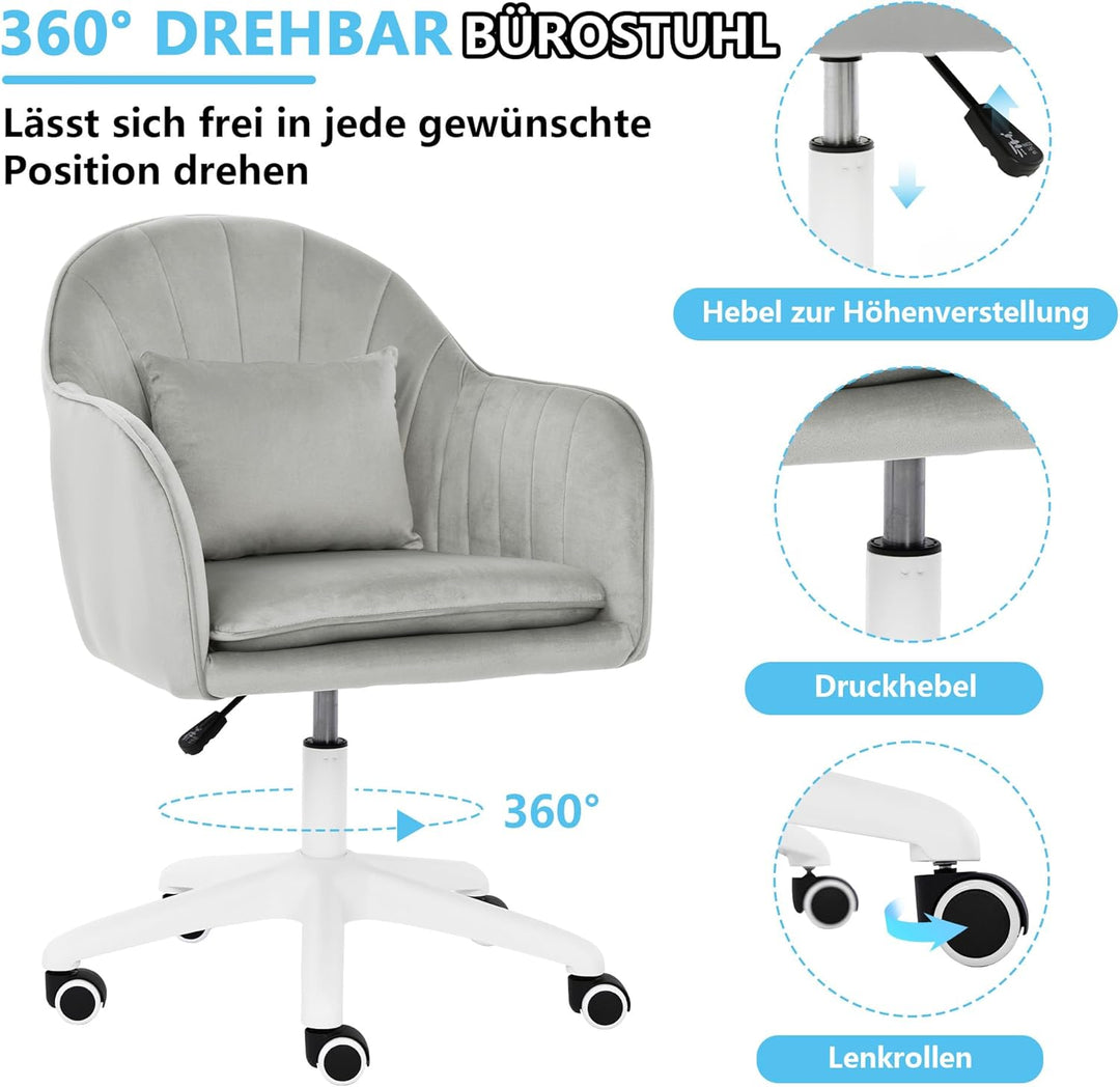 Ergonomischer Bürostuhl, 360°Drehstuhl mit Kopfkissen, Höhenverstellbarer Schreibtischstuhl, Schmink