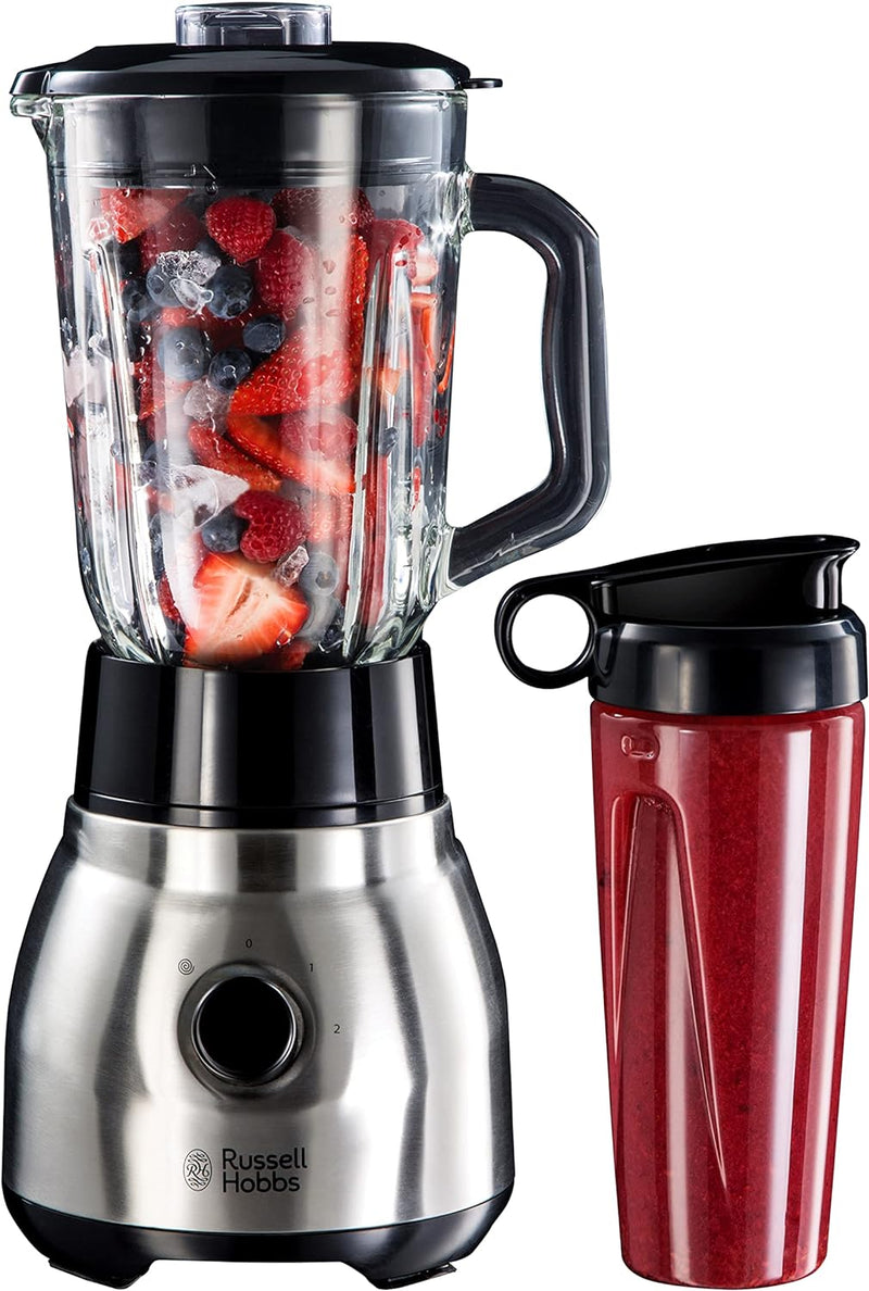 Russell Hobbs Standmixer 2-in-1 [1,5l Glasbehälter Mixer & 0,6l Mini Smoothie Maker -To-Go-Trinkflas