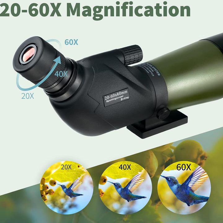 Gosky 20-60x60mm Spektiv, wasserdicht, stossfest, mit Stativ und Digiscoping-Adapter, BAK4-Prismen,