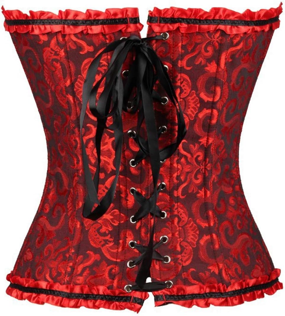 Sxybox Damen Korsett Bauchweg Vollbrust Corsage Top Gothic Burlesque Schnüren Bustier Rot-schwarz XX