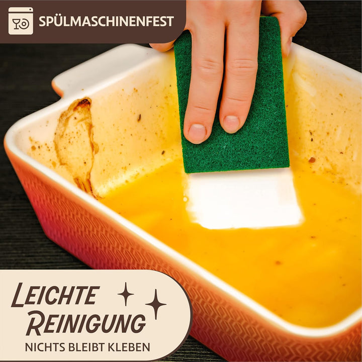 Auflaufform Gross aus Keramik - Extra Hoher Rand - Für Lasagne, Tiramisu & Auflauf - Orangerot, Oran