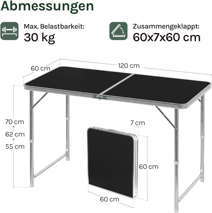 WOLTU Campingtisch Klapptisch Gartentisch Arbeitstisch Balkontisch höhenverstellbar Aluminium MDF Sc