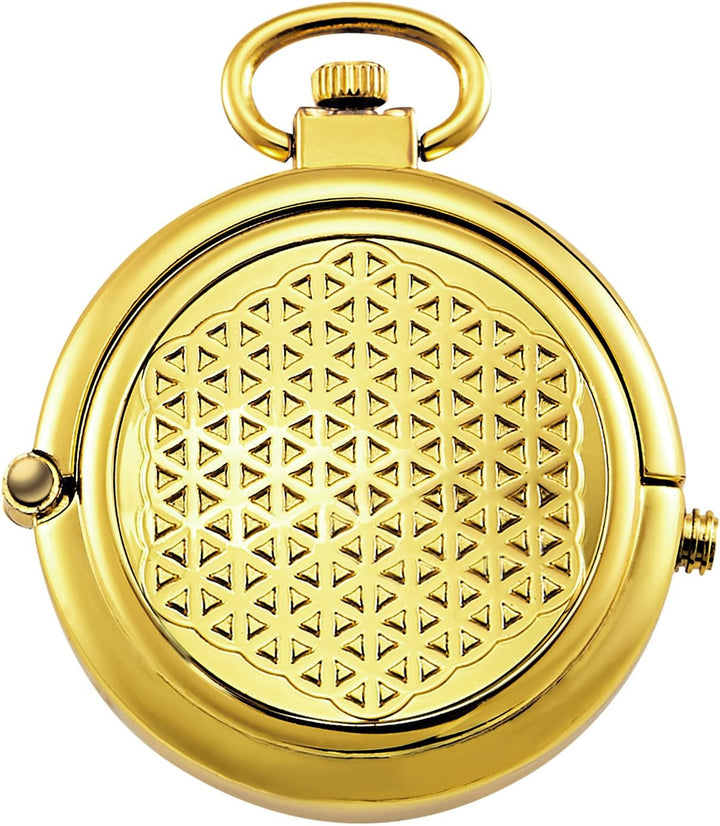 TREEWETO Unisex Taschenuhr mit Kette Analog Handaufzug Pull-Sonderform Hohl Fall Gold