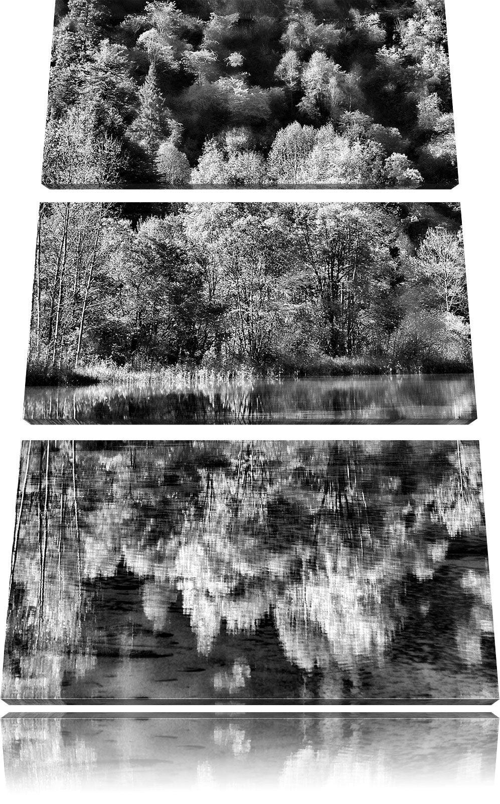 Pixxprint herbstlicher Wald am See als Leinwandbild/Grösse: 3 Teilig (120x80) cm/Wandbild/Kunstdruck