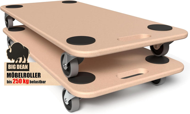 BigDean 2 Möbelroller Transportroller 250kg Rollbrett MDF Möbel Hund Roller | Schwerlastroller bis 2