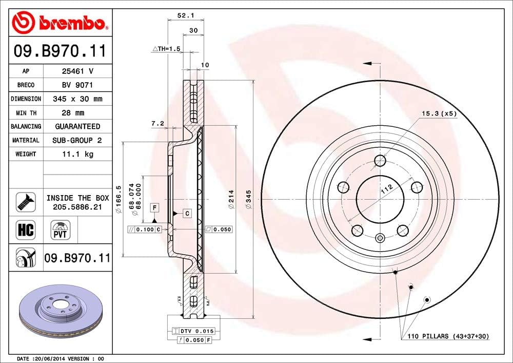 BREMBO 09.B970.11 Bremsscheiben-Rotoren, 2 Stück