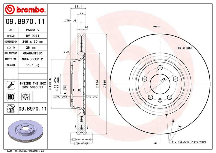 BREMBO 09.B970.11 Bremsscheiben-Rotoren, 2 Stück