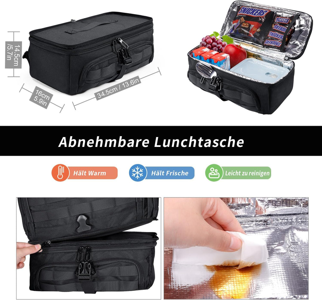 BERTASCHE Lunch Rucksack, 17 Zoll Laptop Rucksack mit Kühltasche, 2-IN-1 Arbeitrucksack für Herren,