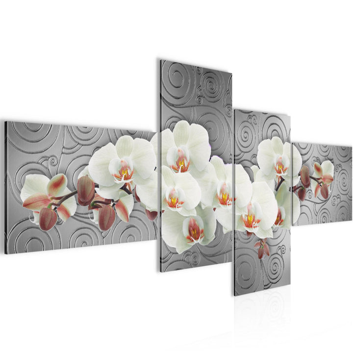 Runa Art Bild Modern Blumen Orchidee - Made in Germany - Wandbilder Abstrakt Grau Weiss 4 Teilig 204