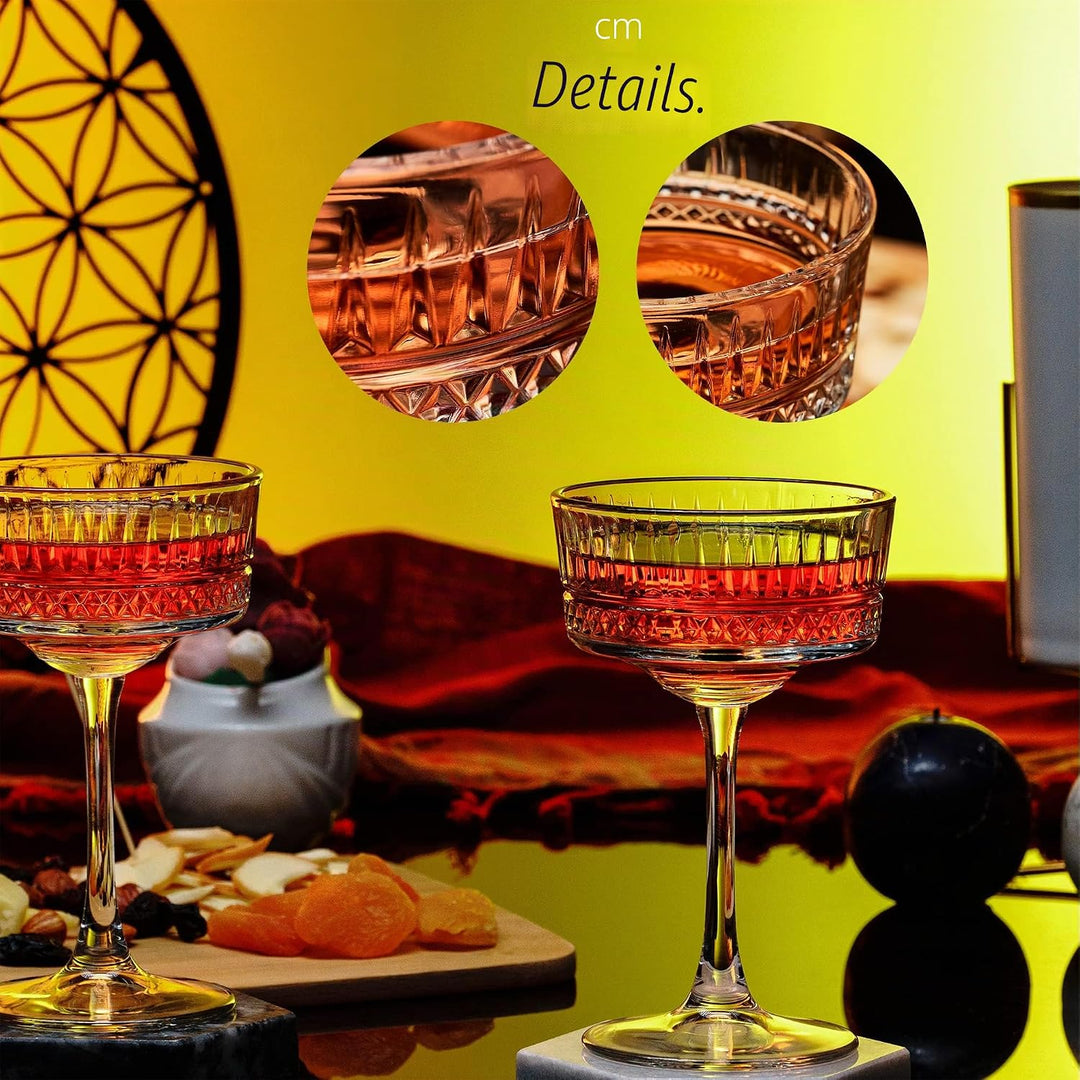 Vintage Coupé Gläser, 2er Set (8,8 oz/260 ml), Champagner, Wein, Martini, Cocktailgläser, Longdrinkg