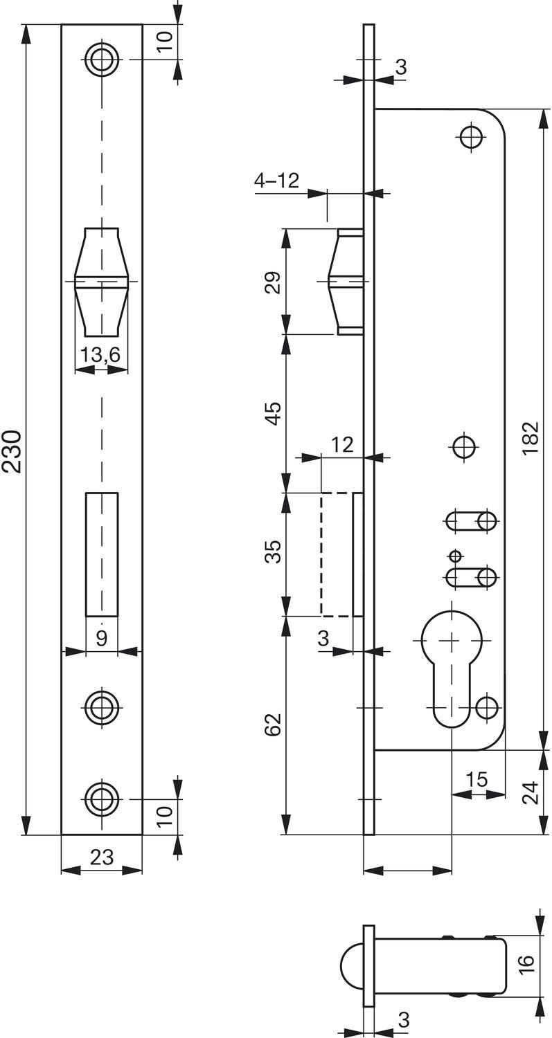 ROTO 223923 Schmalkasten-Rollfallenschloss 884 | Dornmass: 25 mm | PZ, 25 mm