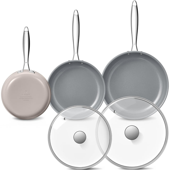 Pfannenset 5-teilig, Pfanne Induktion 20, 24, 28 cm, Antihaft keramikpfanne mit Deckel, Molekular ge
