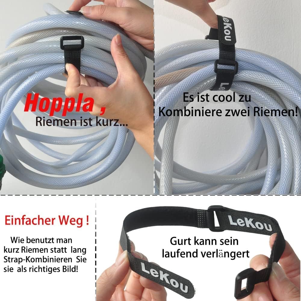 Lekou Klett Kabelbinder 12 Stück 2x20cm Klettband, Kabelbinder Wiederverschliessbar, Nylon Klettvers