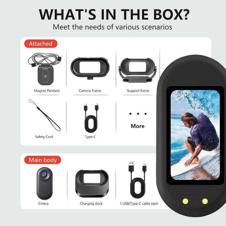 Mini Action Cam 1080P,Action Camera,Tragbare Kamera mit 360° Drehbarem Clip und Magnetclip,Mini K-Am