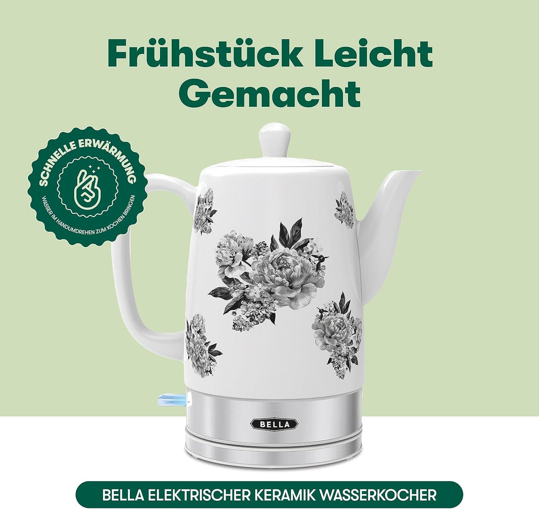 BELLA 1.5L Electric Ceramic Kettle - Black Floral Schwarz Floral, Schwarz Floral