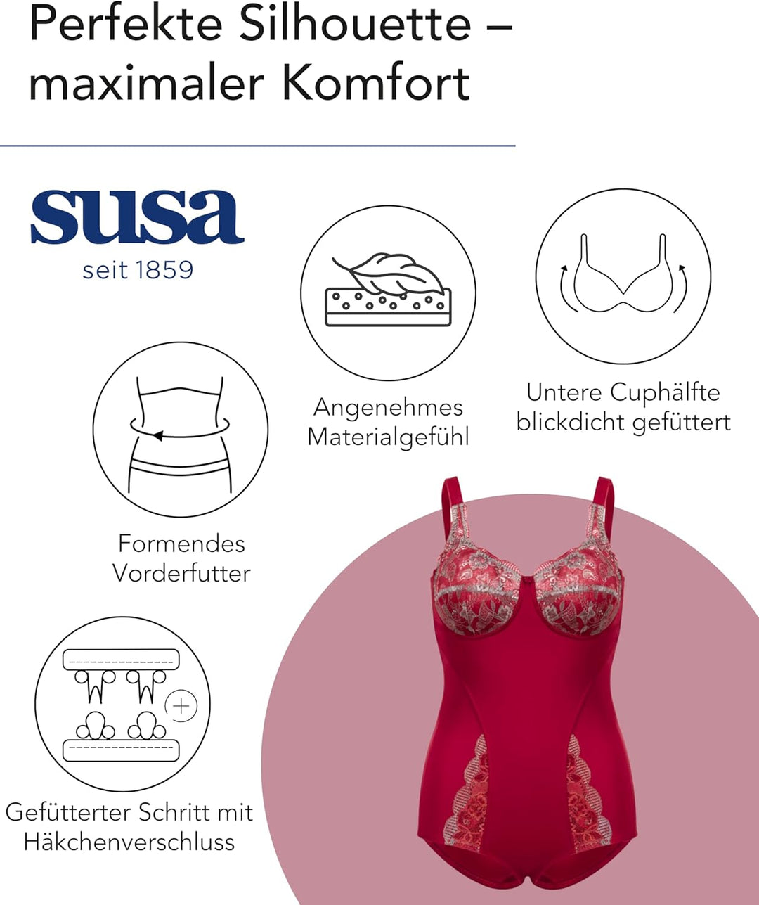 SUSA Body ohne Bügel Latina I Body Shapewear Damen stark formend I Frauen Mieder I Softer Bodysuit m