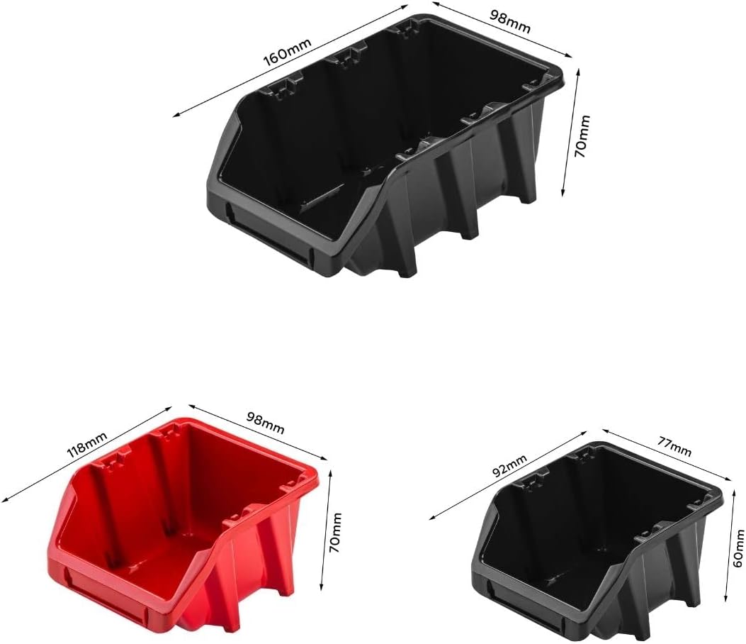 Lagersystem Werkstattregal | 156 x 78 cm | 62 stck. Box | Wandregal mit Werkzeughalterungen und Stap
