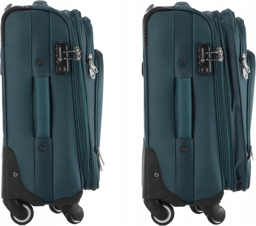 DIAMOND Weichschalen-Kabinenkoffer S 20" – Grün, Codura 1200D, 360° Rollen, Zahlenschloss, Erweiterb